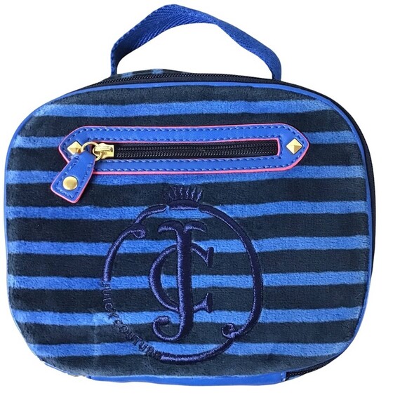 Juicy Couture Backpack and Lunch Bag Velour Striped Royal Blue, Black and Pink